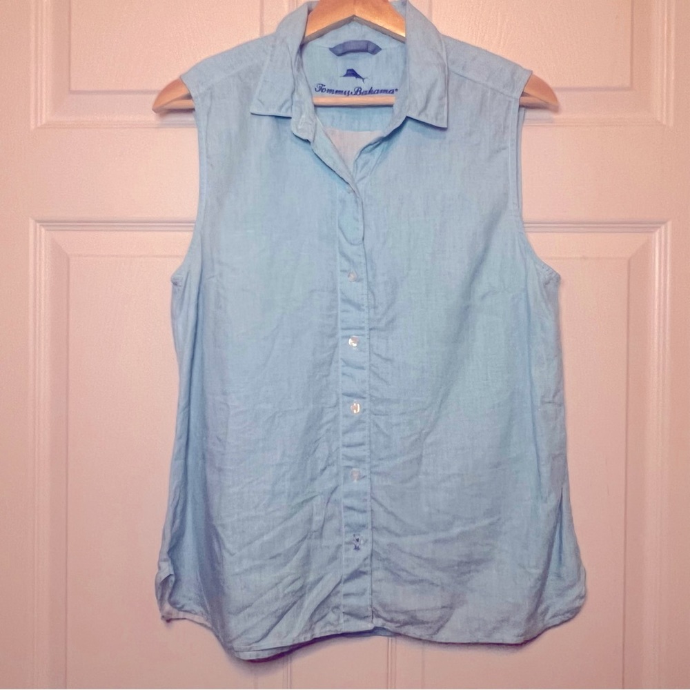 Tommy Bahama 100% Linen Tank Button Up, Blue Size M